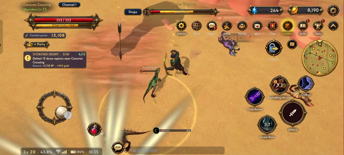 A Dragonoa character battling monsters in a desert landscape