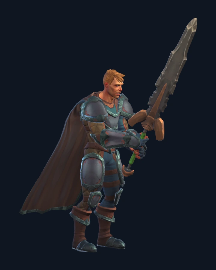 An armoured Dragonoa character holding the full Serrated Greatsword
